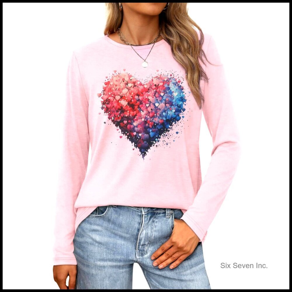 Long Sleeve Heart Graphic Tee Casual Chic Minimal Y2K Valentine Love Top